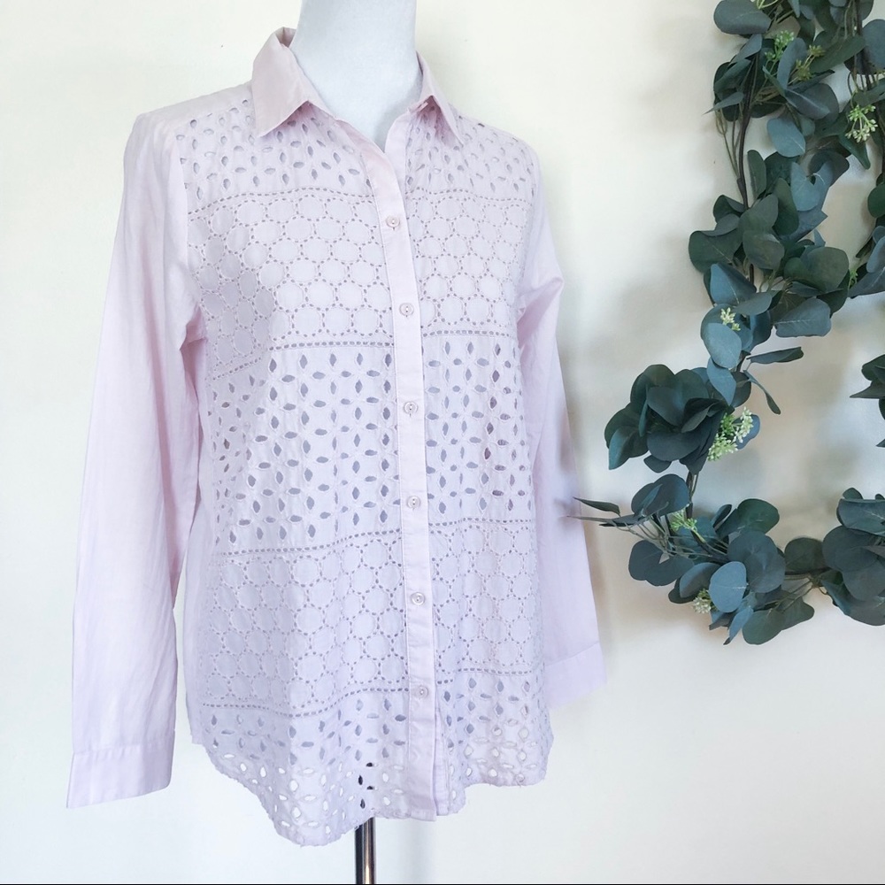 loft | light pink eyelet long sleeve small